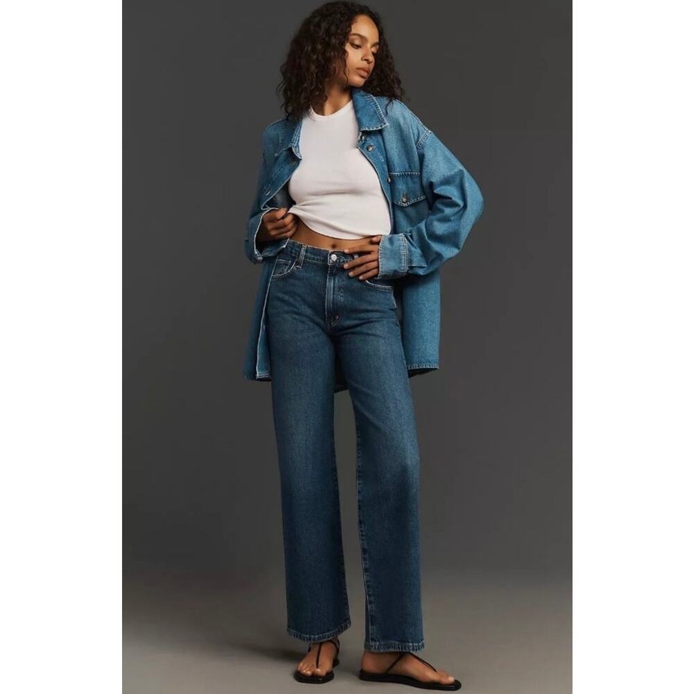 Agolde Harper Mid Rise Relaxed Straight Leg Jeans Fix Medium Wash Wide Leg 28